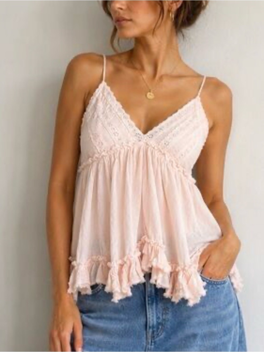 Rebellion Soft Blush Lace-Trim Spaghetti Strap Camisole